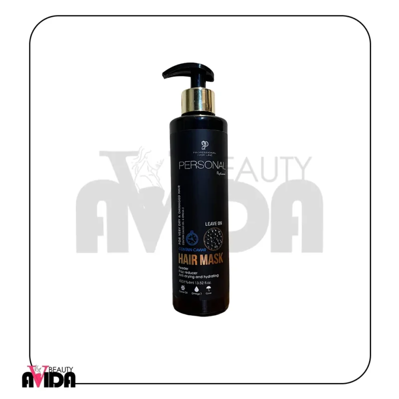 ماسک مو روغن خاویار پرسونال با فرمولاسیون اسپانیایی، حاوی خاویار و هیالورونیک اسید، ترمیم‌کننده قوی و آبرسان عمیق موهای آسیب‌دیده.