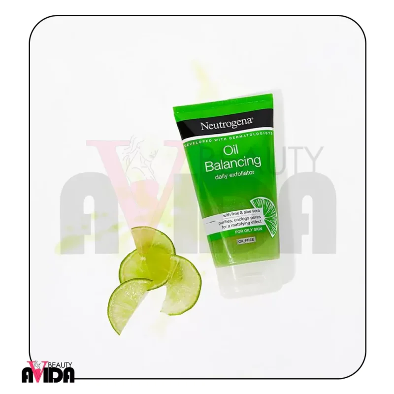 ژل لایه‌بردار روزانه نوتروژینا مدل Oil Balancing حاوی عصاره لیمو و آلوئه‌ورا، به کنترل چربی پوست و ایجاد جلوه‌ای مات و شاداب کمک می‌کند.