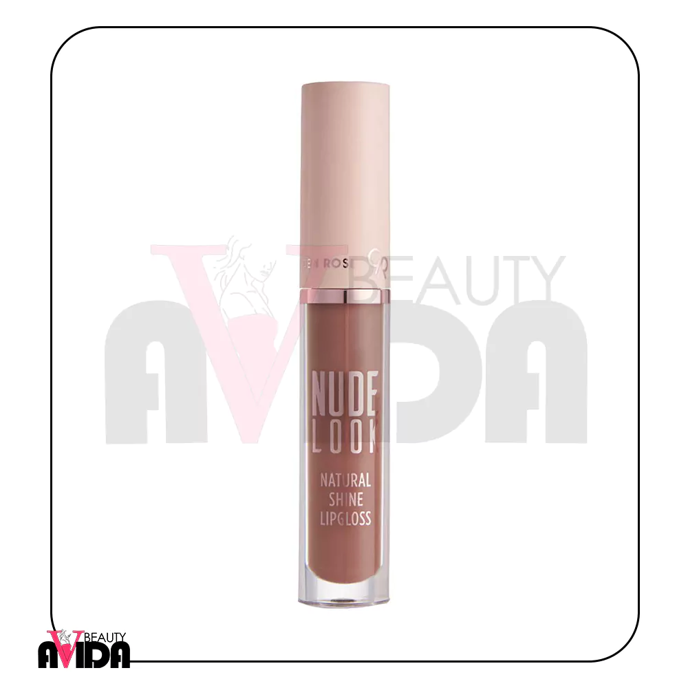 رژ لب مایع گلدن رز مدل NUDE LOOK شماره 01 NATURAL SHINE با بافت سبک و براق، مناسب برای آرایش لب‌های طبیعی و درخشان.