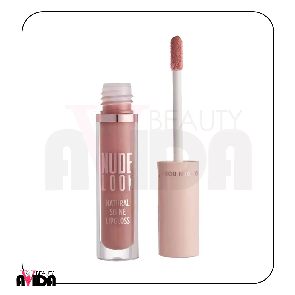 رژ لب مایع گلدن رز NUDE LOOK مدل 02 NATURAL SHINE با رنگ صورتی ملایم و براق، بافتی نرم و سبک، و حاوی روغن‌های جوجوبا و آووکادو، جلوه‌ای طبیعی و درخشان .