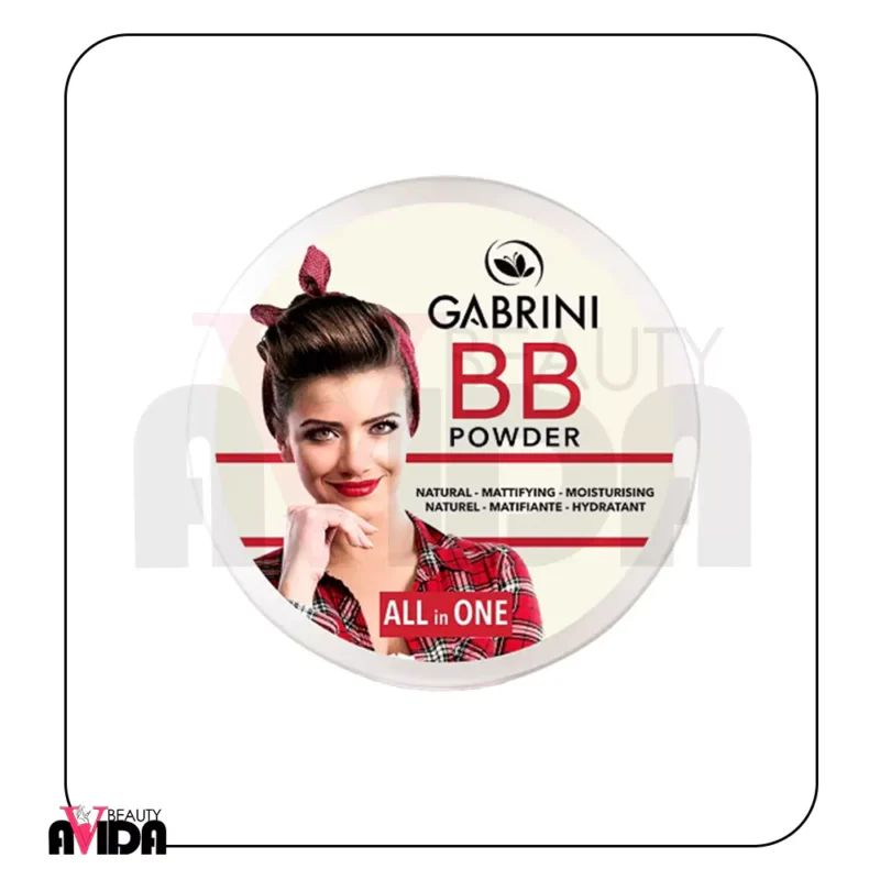 پنکک بی‌بی گابرینی Gabrini BB Powder شماره 04 با رنگ بژ طبیعی و بافت فشرده، مناسب برای ایجاد آرایشی مات و طبیعی.