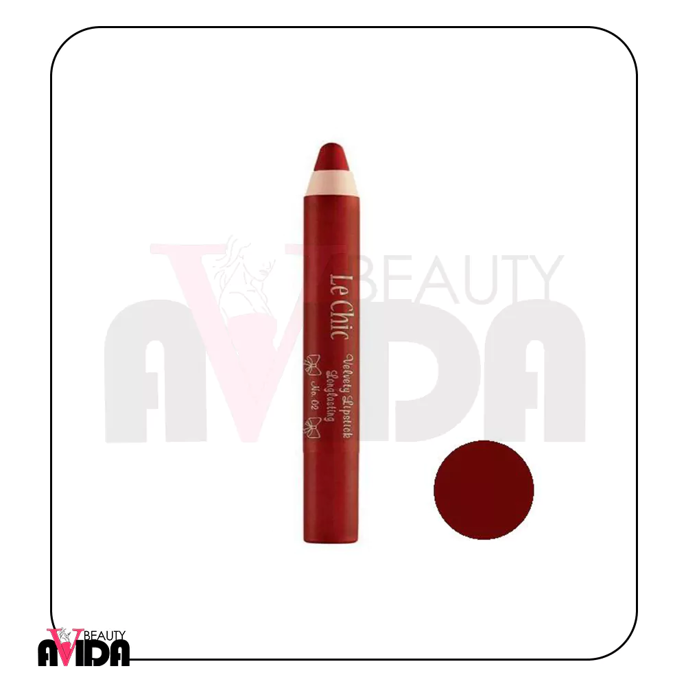 رژ لب مدادی, رژ لب لچیک, رژ لچیک شماره 02, رژ لب قرمز, رژ لب مات, Lechic Lipstick, Lechic Pencil 02, رژ لب بدون پارابن