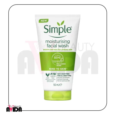 ژل شستشوی صورت سیمپل مدل Moisturising با فرمولاسیون ملایم و حاوی ویتامین‌های B5 و E، پوست را به‌طور مؤثر پاکسازی و مرطوب می‌کند. مناسب برای انواع پوست.