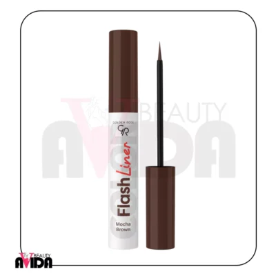 خط چشم رنگی گلدن رز مدل Flash Liner شماره 108 با رنگ قهوه‌ای موکا، اپلیکاتور نازک و فرمولاسیون مایع، خطوطی دقیق و ماندگار برای آرایش چشم‌های جذاب فراهم می‌کند.