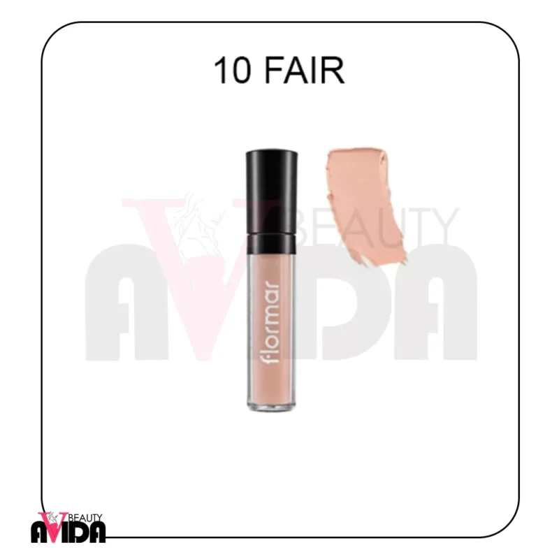 کانسیلر مایع فلورمار مدل Perfect Coverage شماره 10 با بافتی سبک و کرمی، پوششی طبیعی برای تیرگی‌ها و خطوط ریز اطراف چشم فراهم می‌کند و با ترکیبات مرطوب‌کننده، از پیری زودرس پوست جلوگیری می‌کند.