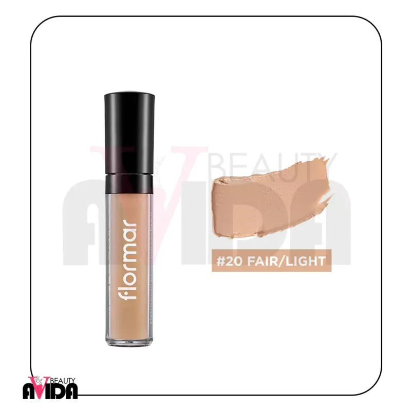 کانسیلر مایع فلورمار مدل Perfect Coverage شماره 20 با بافتی سبک و کرمی، پوششی طبیعی برای تیرگی‌ها و خطوط ریز اطراف چشم فراهم می‌کند و با ترکیبات مرطوب‌کننده، از پیری زودرس پوست جلوگیری می‌کند.