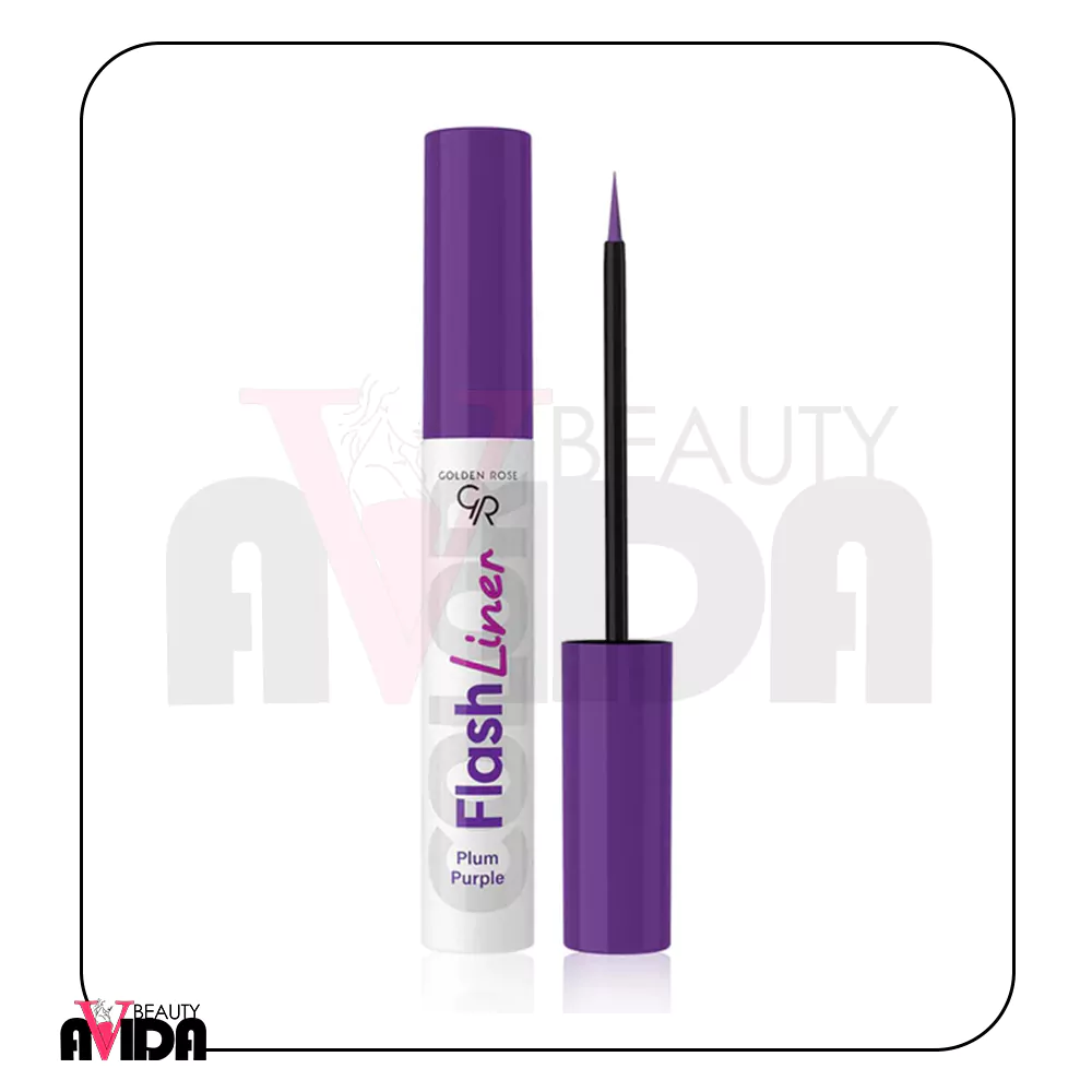 خط چشم گلدن رز Flash Liner شماره 107 با رنگ بنفش آلویی، دارای اپلیکاتور نمدی دقیق و رنگدانه قوی است. این خط چشم مایع، ماندگار، ضد ریزش و مناسب آرایش‌های خاص